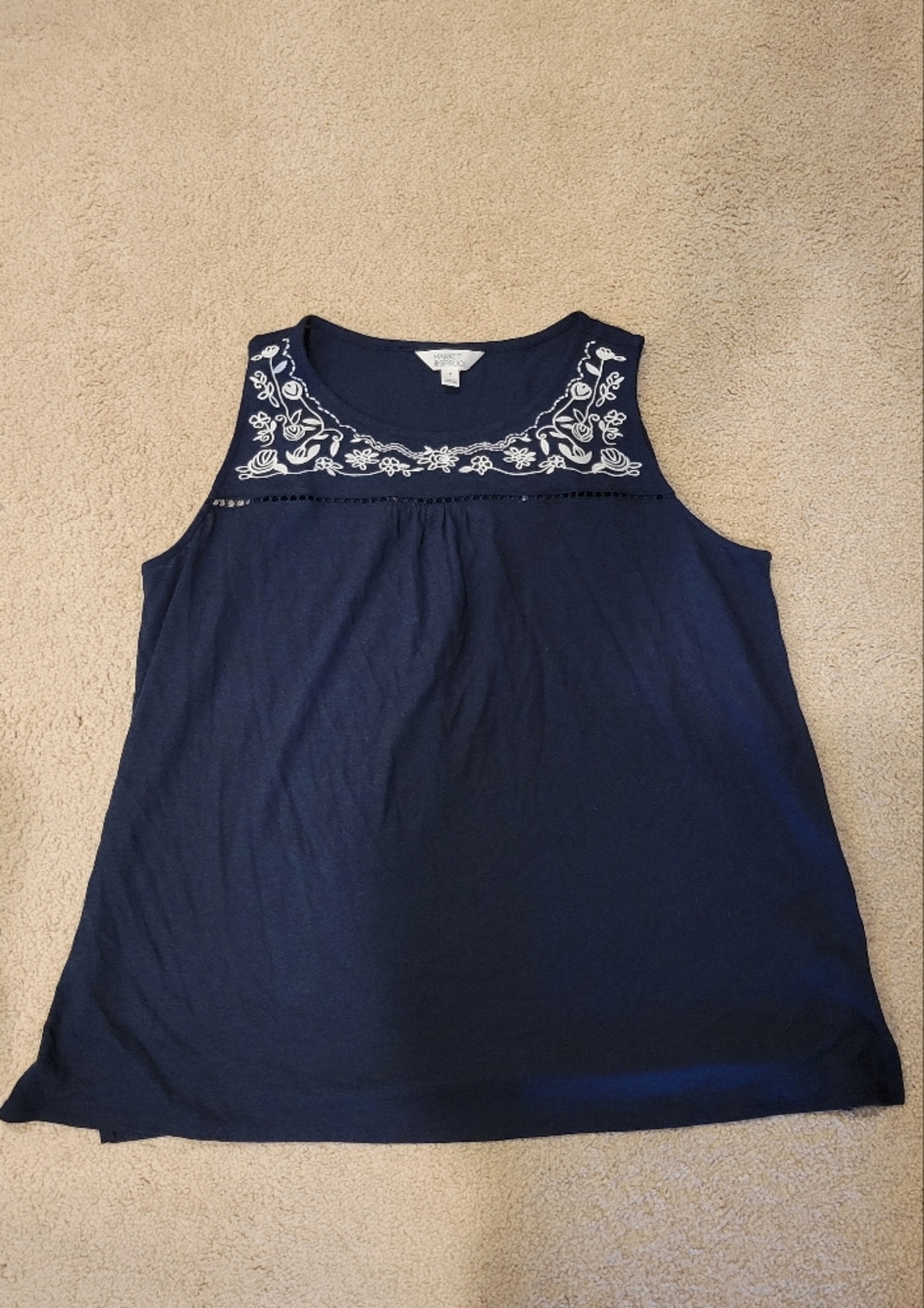 Market & Spruce Navy Tank Top with White Embroidered Yoke